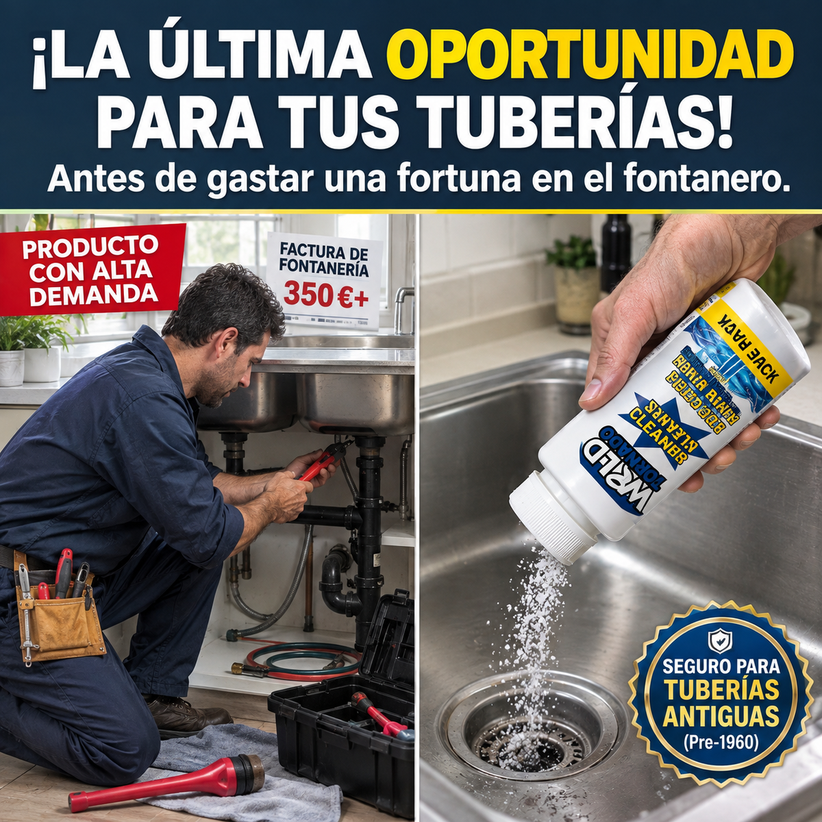 Pack de 3 botes de Wild Tornado / Acción profunda contra atascos, bacterias y malos olores.