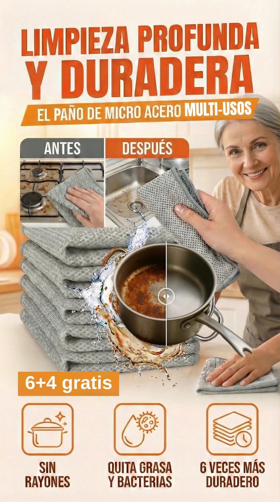 10 Paños Micro Acero de cocina Multi-Usos