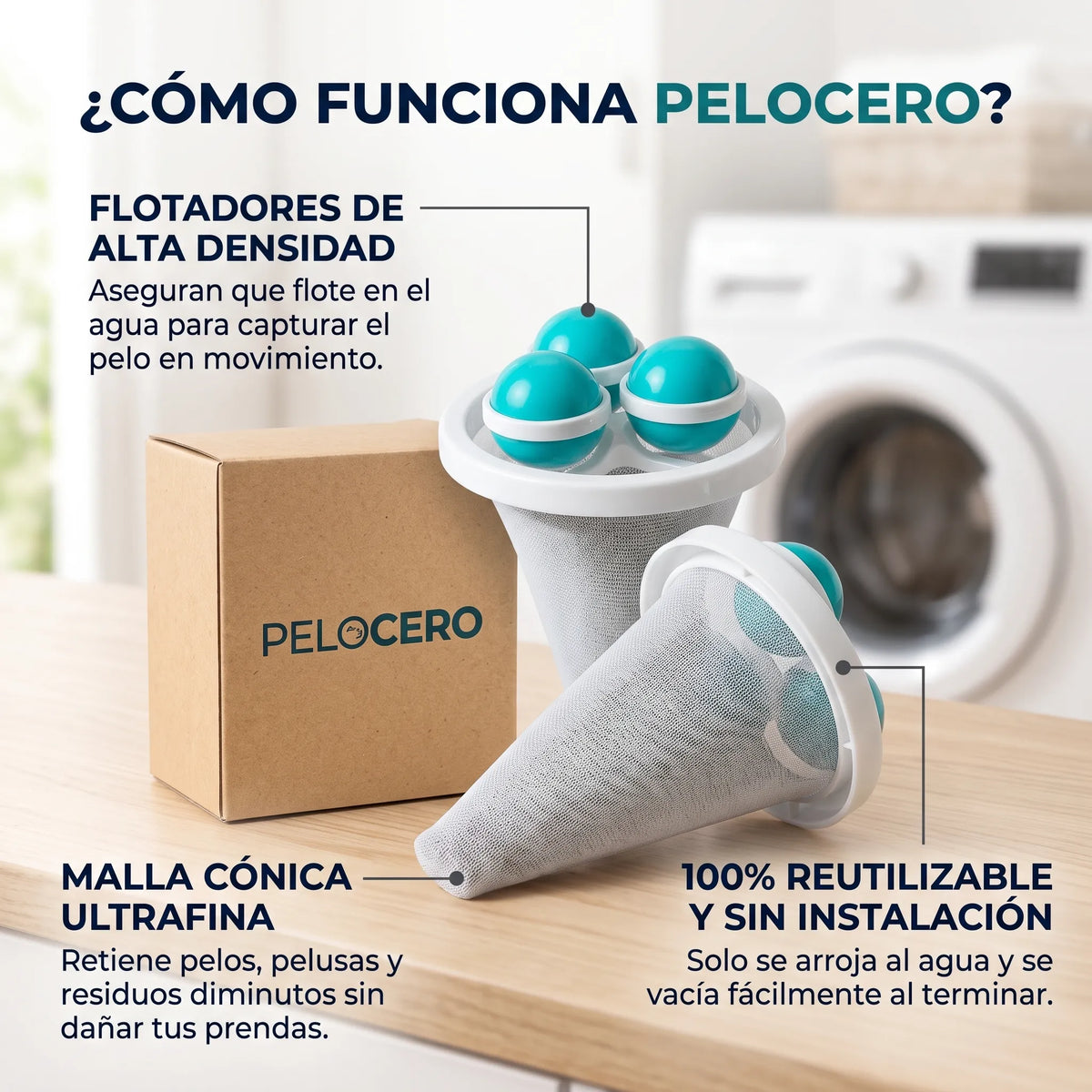 Pack de 2 PeloCero - Atrapa pelos y pelusas durante el lavado