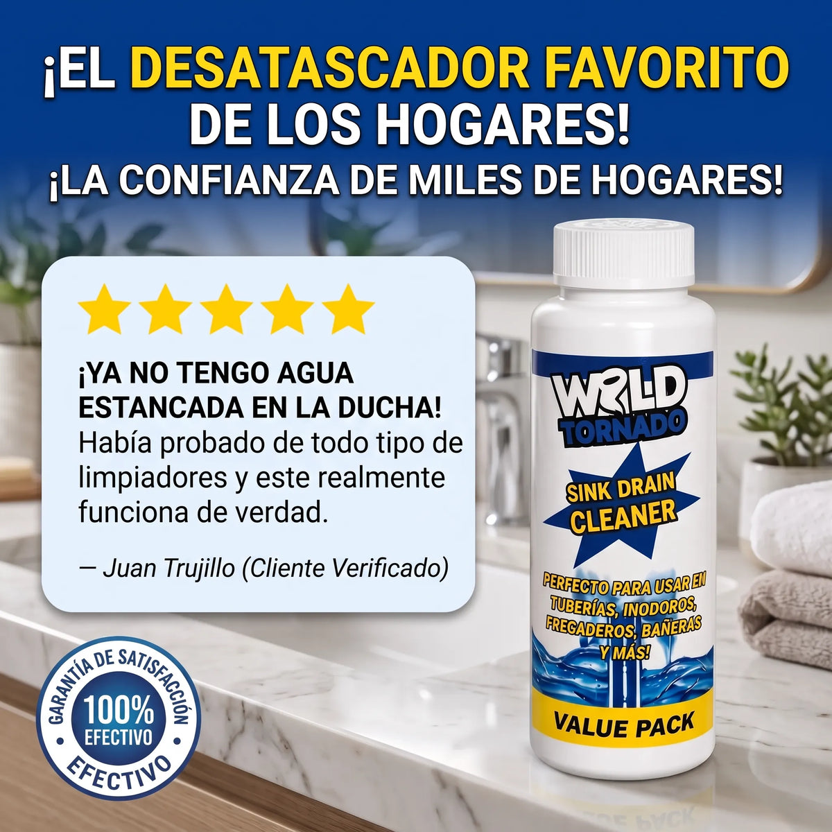 Pack de 3 botes de Wild Tornado / Acción profunda contra atascos, bacterias y malos olores.